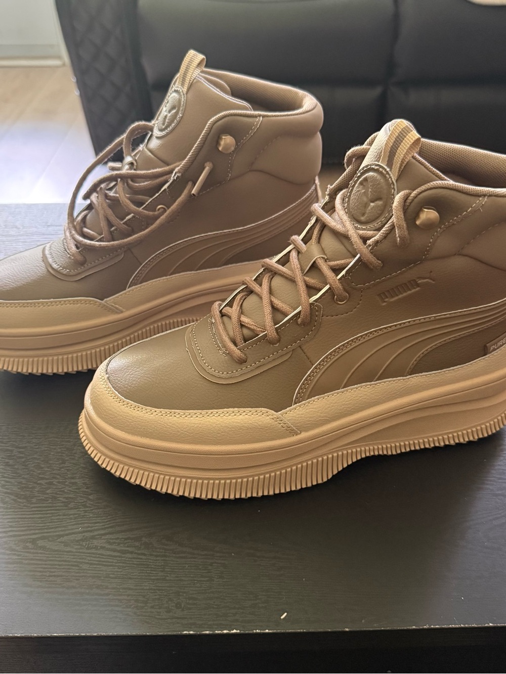 Puma Mid-Top Platform Sneakers in Taupe Brown